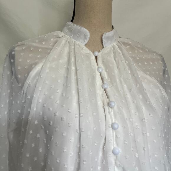 Chic Me Swiss Dot Blouse Sz M Coquette Fairycore Sheer Cottage White Ethereal - Picture 3 of 14